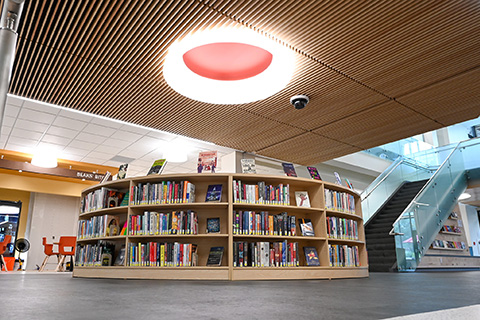 Featured books near Beaks Bites Cafe in Lavery Library.