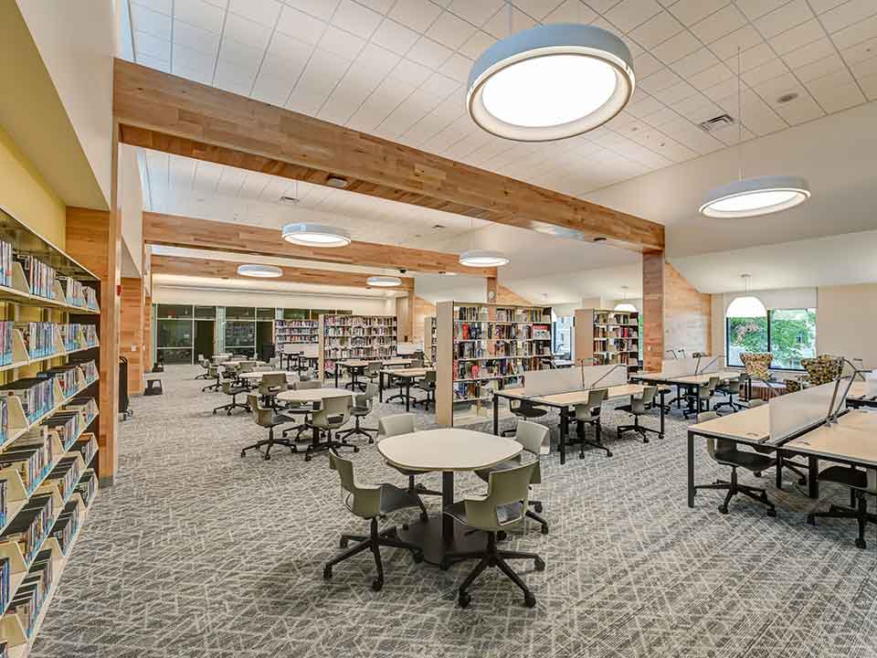 The quiet study area of Lavery Library