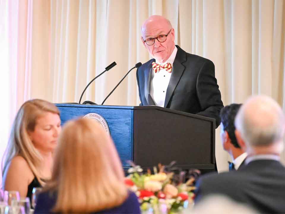 President Rooney speaks to the crowd at the Fisher Forward Celebration