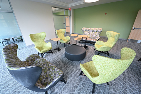 New seating area in the Lavery Library.