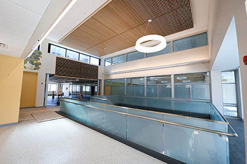 Interior lighting fixtures at Lavery Library.
