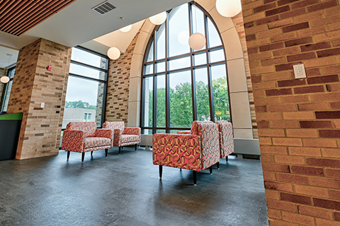 Open area with seating in Lavery Library.