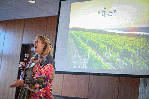 A presenter at a women in family business event.