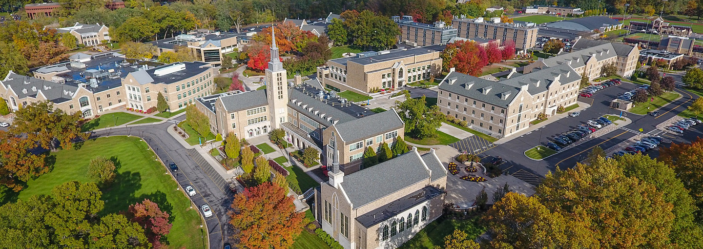 Aerial view of St. John Fisher University during fall.
