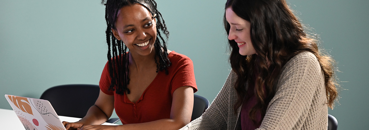 Two students working together.