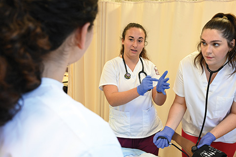Nursing students learn from clinical instructors.