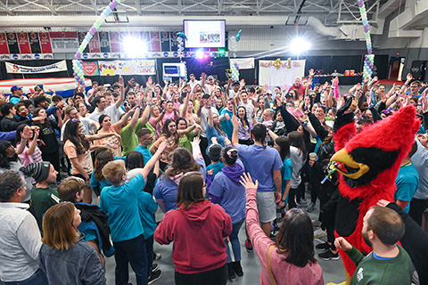 Students fill the gym to participate in Teddi Dance for Love.