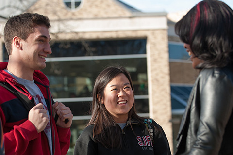 Students chatting on campus