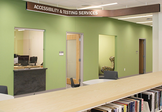 The accessibility and testing services area of Lavery Library.