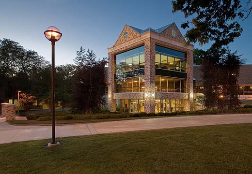 Golisano Gateway building at dusk.