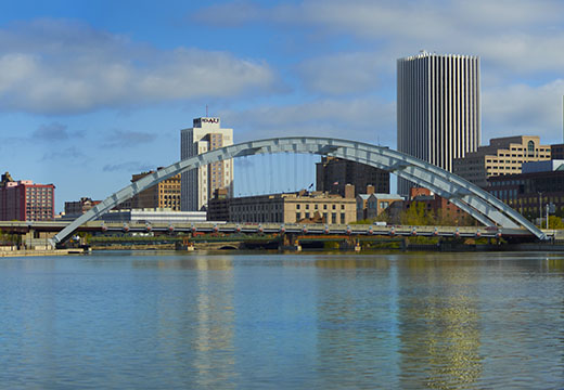 Rochester bridge and skyline.