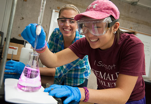 Science students working