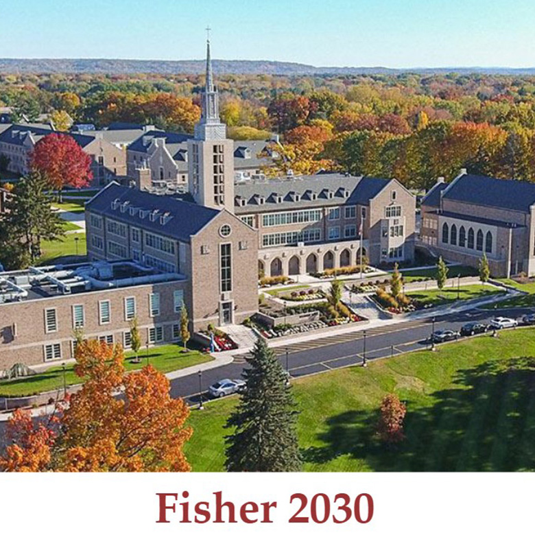 Cover of Strategic Plan documents featuring Fisher campus in Fall and Fisher 2030 title.