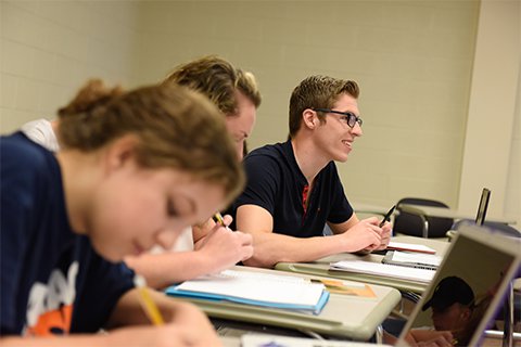 Students working in a classroom