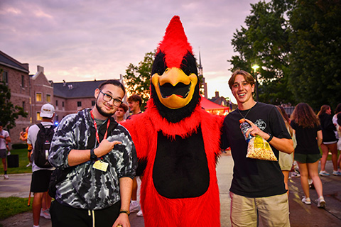 Beaks greets students during Welcome Weekend.