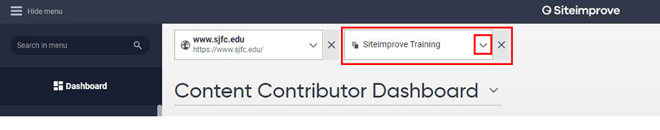 Switch between the sections of the website you have responsibility for by using the group selector dropdown at the top of the screen.